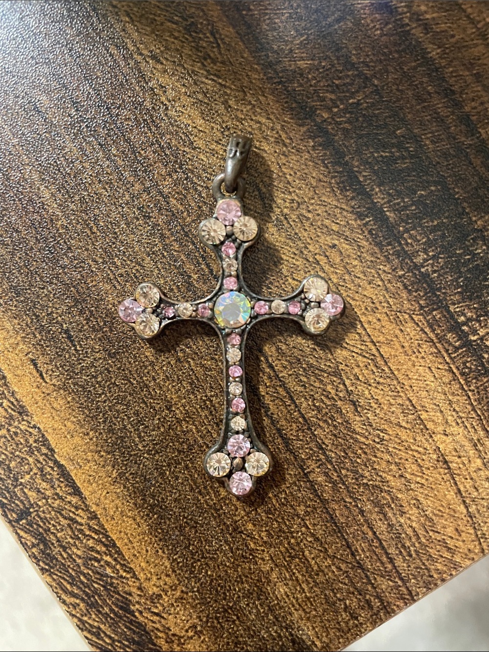 Pink Crystal Cross Pendant Necklace - Elegant Women's Jewelry